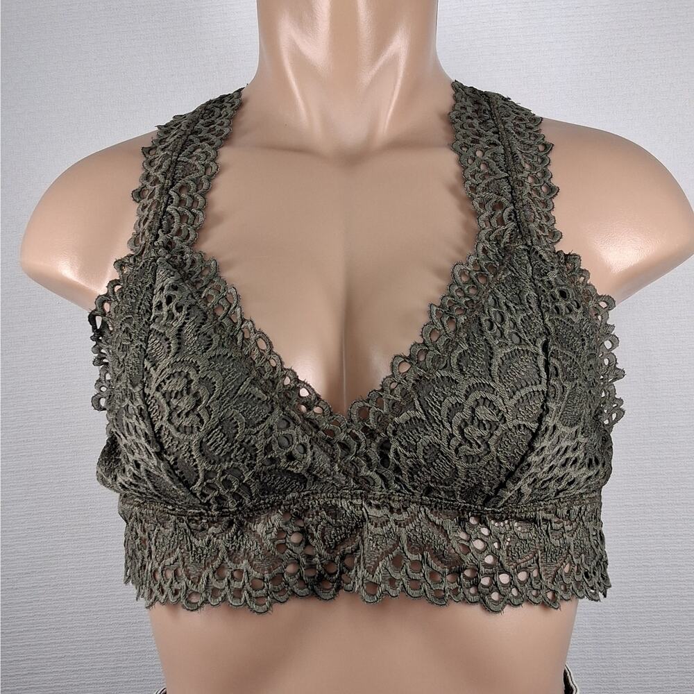 Altar'd State Lace Bralette Women's‎ Medium Dark Olive Green Racer Back Lined